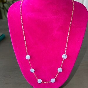 14KT Gold Milky Aquamarine Station Necklace 18" Milor Italy